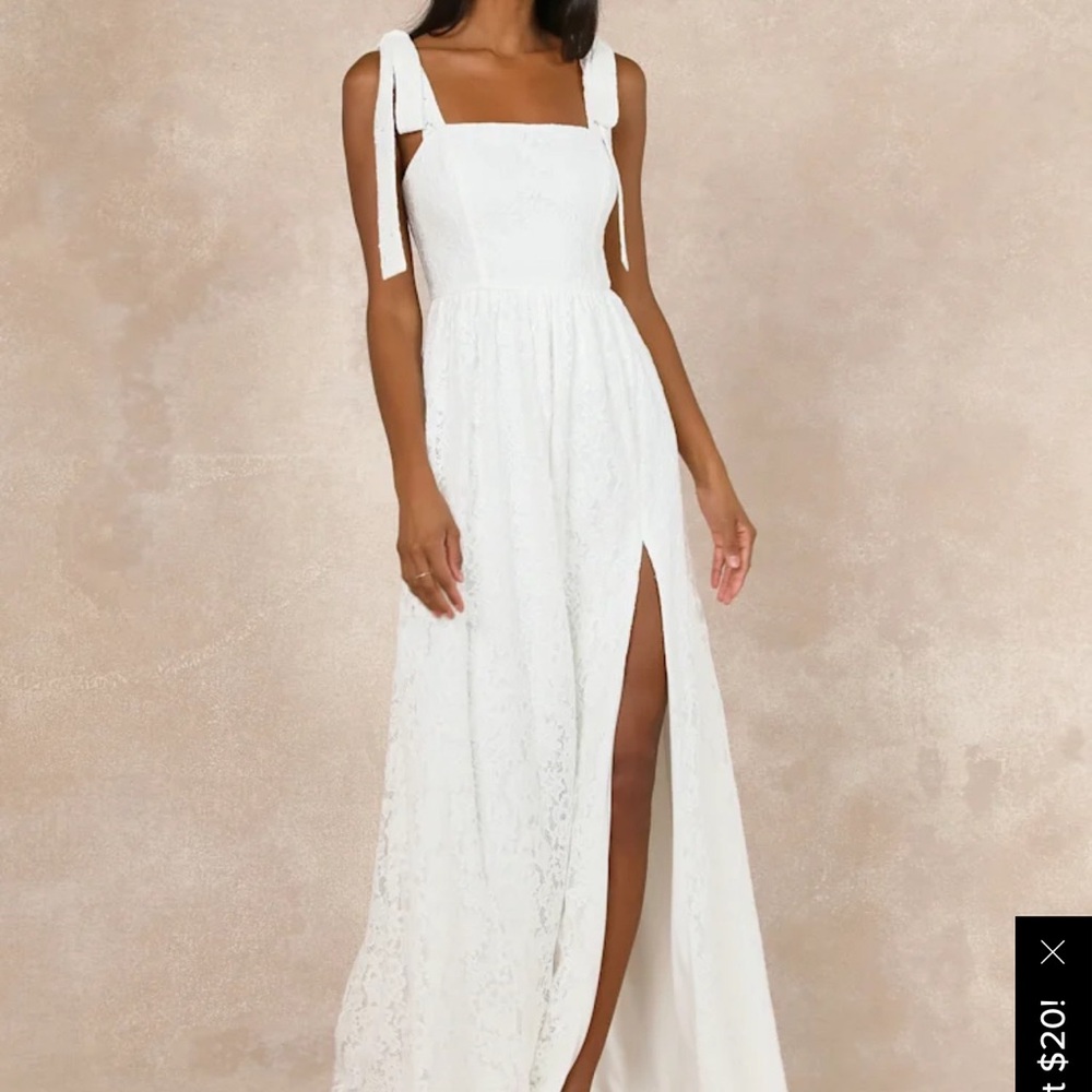 Lulu's Elegant White Maxi Dress with Slit - Picture 1 of 4